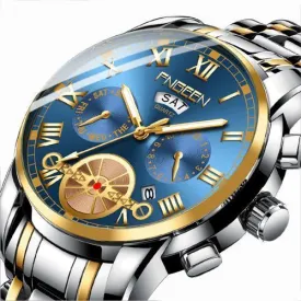 Montre d'affaires classique Fngeen à double calendrier Bleu