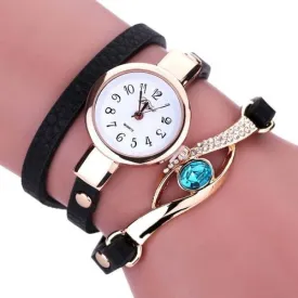 Montre -bracelet  2 en 1 très pratique en similicuir NOIR