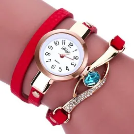 Montre - bracelet quartz 2 en 1 chic tendance ROUGE