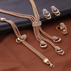 Collier + Bracelet + Boucles D'Oreilles + Bague - 4 Pièces - Or