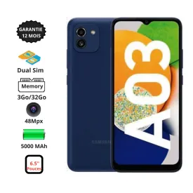 Samsung Galaxy A03 - 4G - 6.5" - 3Go - 32Go - 48Mpx - 5000 MAh - Bleu