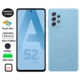 Samsung Galaxy A52 – 6.64" - 5G - Dual Sim - 64Mpx - 6Go – 128Go - 5000mAh – Bleu