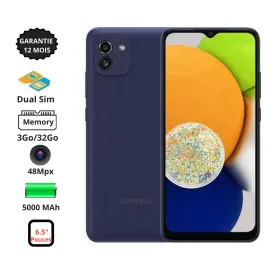 Samsung Galaxy A03 - 4G - 6.5" - 3Go - 32Go - 48Mpx - 5000 MAh - Bleu