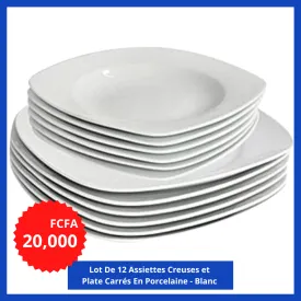 Lot De 12 Assiettes Creuses Et Plate Carrés En Porcelaine - Blanc