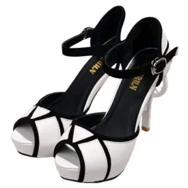 chaussures a talons haut plateforme sangle cheville sexy - Blanc