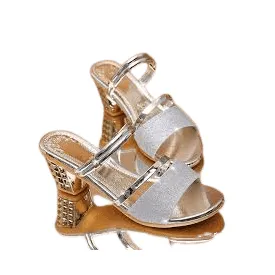 Sandales à talons hauts et compensés pour femmes - Or