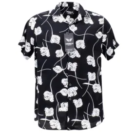 Chemise Hawaïenne funky décontractée boutonnée à manches courtes pour homme Unisexe - noir