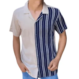 ​​Chemise Hawaïenne funky décontractée boutonnée à manches courtes pour homme Unisexe - Marron-Bleu