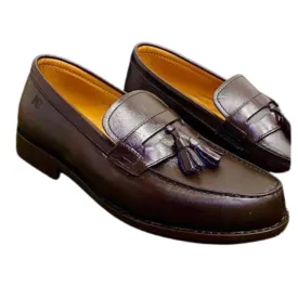 Mocassin Homme : En Cuir - Marron Pompom