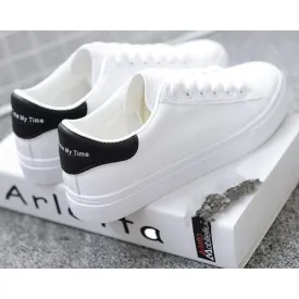 Chaussures vulcanisées en cuir PU pour femmes - Blanc
