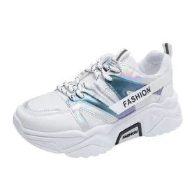 ​Baskets de Sport à semelle épaisse pour femmes, chaussures de marque en cuir véritable - Blanc