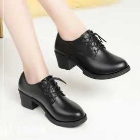 Chaussures rondes en cuir véritable pour femmes, souliers à lacets, à bouche profonde, décontractées, à talon moyen