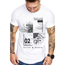 4 pièces t-shirt col rond pour homme, haut amusant en coton, à la mode Noir / Blanc