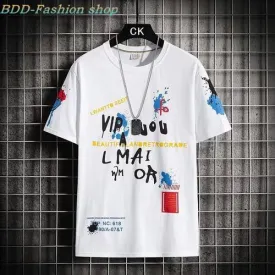 T-shirt manches courtes pour hommes, estival et tendance, à la mode couleur blanche