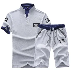 Ensemble deux pièces pour hommes, haut court à manches courtes, Short, survêtement - Gris