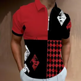 Polo à manches courtes pour homme, haut imprimé, haute qualité, décontracté, quotidien - Rouge/Noir