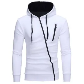Sweat à capuche décontracté à manches longues pour homme, sweat-shirt Slim avec fermeture éclair - Blanc