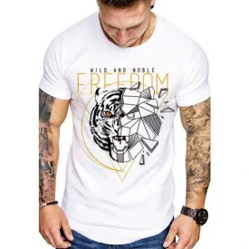T-shirt col rond à manches courtes pour hommes, T-shirt décontracté à la mode avec impression 3D blanc