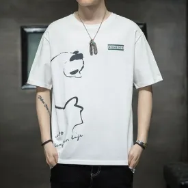 T-Shirt à manches courtes pour hommes, vêtement d'été, ample, à motif de dessin animé - Blanc