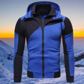 Veste de Sport avec fermeture éclair pour homme, chapeau de course, de Fitness, de Gym, haut - Bleu/Noir