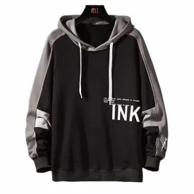 Sweat à capuche surdimensionné noir pour homme, vêtement à motif Patchwork - Noir