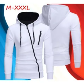 Sweat à capuche décontracté à manches longues pour homme, sweat-shirt Slim avec fermeture éclair - Blanc