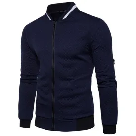 Veste de sport à col montant pour homme, manteau décontracté, couleur unie, avec fermeture éclair - Noir