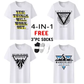 T-shirt manches courtes pour homme, vêtement en coton, décontracté - 4 pièces -  Blanc