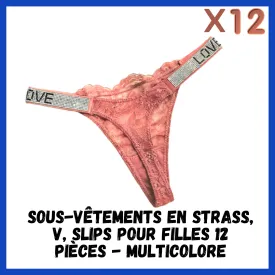 SOUS-VETEMENTS EN STRASS, V, SLIPS POUR FILLES 12 PIECES - MULTICOLORE