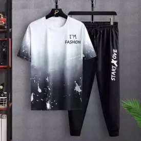 Ensemble T-shirt et pantalon pour homme, 2 pièces, ample, survêtement décontracté, dégradé de couleur